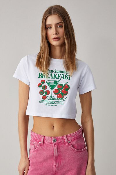 GRIMELANGE Belveth Women's Crew Neck Oversize White T-Shirt