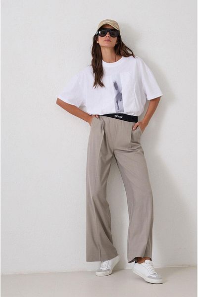 Setre Dark Beige Relaxed Cut Trousers with Waist Detail