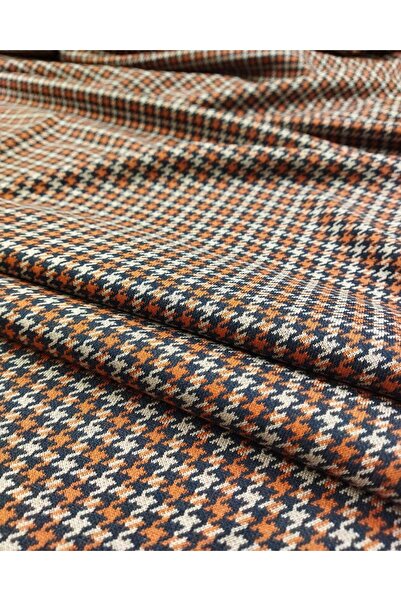 Kumaş Parça Örme Jakarlı Kazayağı Desen Kiremit Krem Siyah Renklerde En: 140 cm