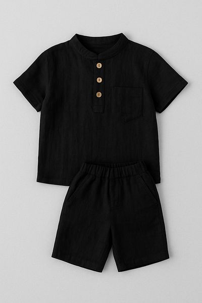 MİNİKANKA Boy's 2-6 Years Old Judge Collar Shirt and Shorts Muslin Linen Suit