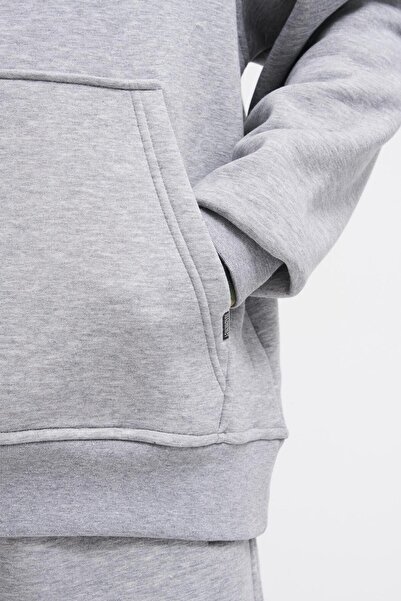 Machinist Men's Basic Hooded Oversize Gray Melange Sweatshirt