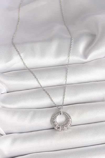 Skygo 316L Steel Silver Color Chain Zircon Stone Embroidered Circle Model Women's Necklace - Tj-Bko9969