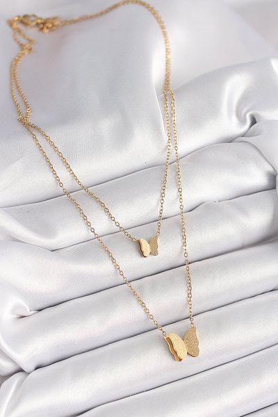 Skygo 316L Steel Gold Color 2 Piece Silvery Butterfly Model Women's Necklace - Tj-Bko9928