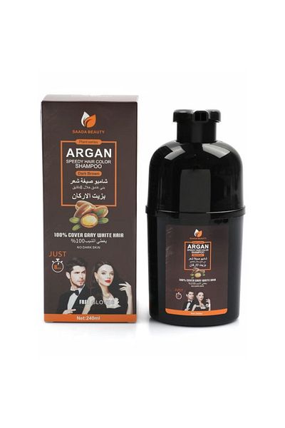 SAADA BAUTY Dark Brown Hair Dye Shampoo with Argan Oil 240ml
