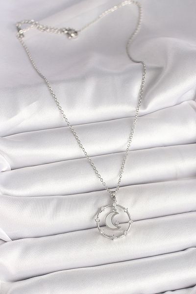 Skygo 316L Steel Silver Color Chain Zircon Stone White Enamel Crescent Model Women's Necklace - Tj-Bko9972