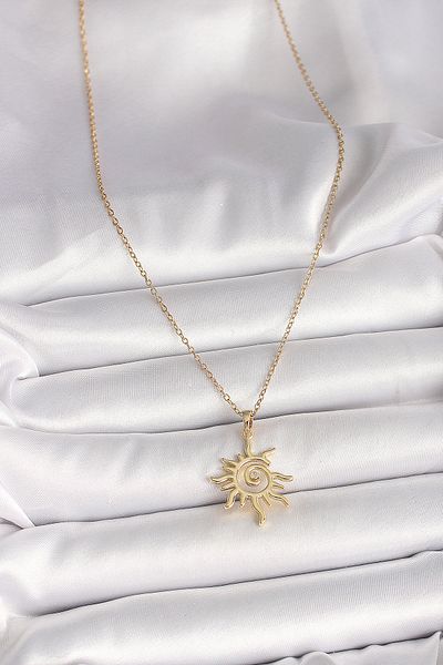 Skygo 316L Steel Gold Color Chain Zircon Stone Detailed Sun Model Women's Necklace - Tj-Bko9988