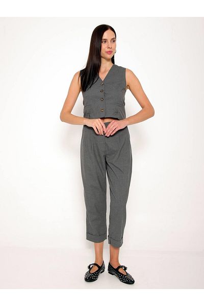 Coral Double Leg Trousers Vest Suit Gray