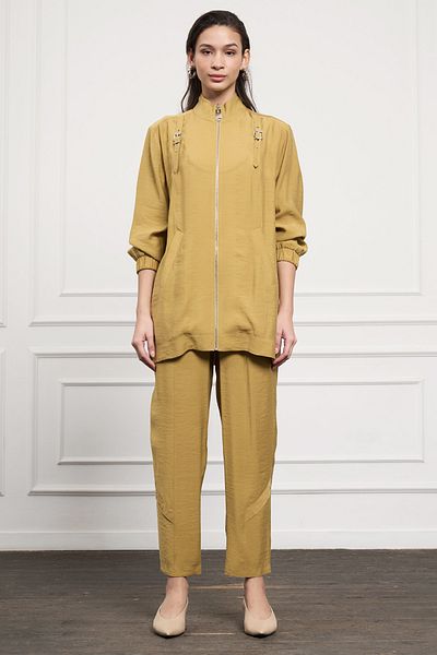 Nuss Zipper Detail Trousers Suit 1043 Green