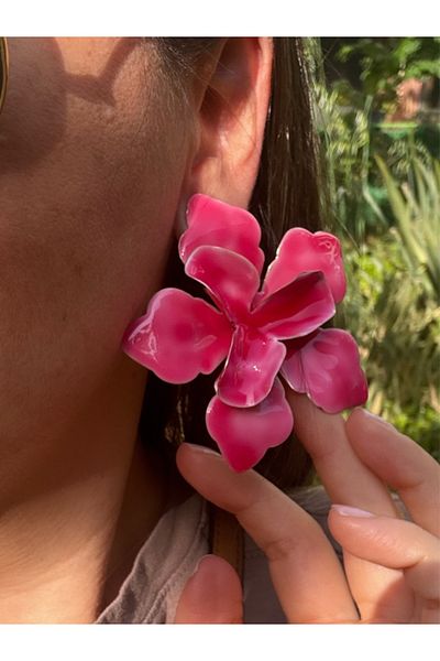 bijuxbymrv Pink Big Flower Earrings