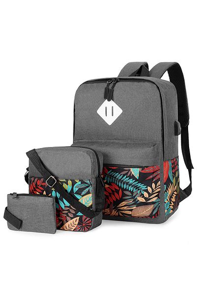 Muchmy 3 Pcs Floral Traveler Backpack Set Oxford Cloth Charging Usb Port Waterproof Laptop Bag