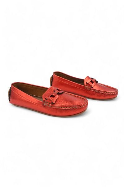 ENDİCAN 025 1001 Women's Classic Ballerinas with Buckle on the Front Red Metallic