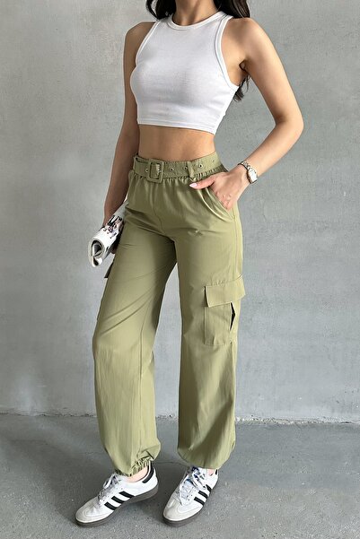MD trend Women's Cargo Pocket Belted Jogger Pants