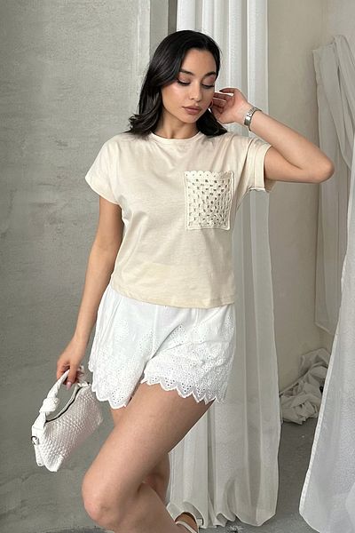 MD trend Women's Crew Neck Lace Pocket T-Shirt