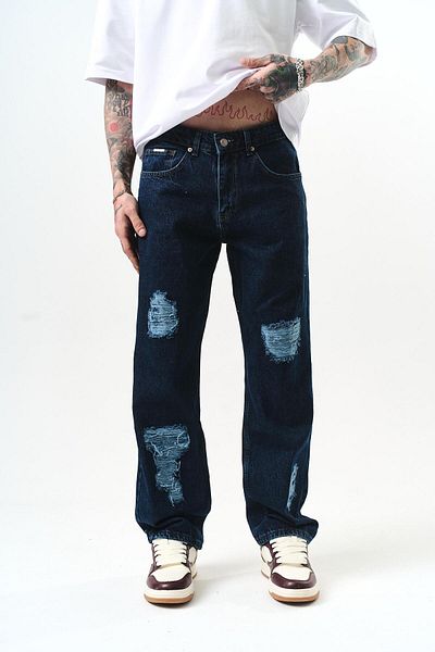 Respire Baggy Slit Detailed Jean Trousers D.Blue