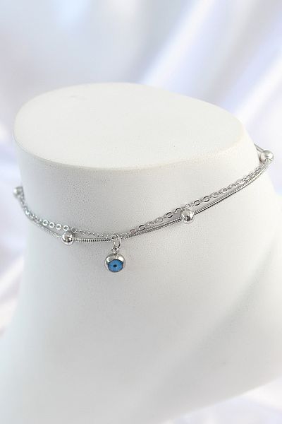 Skygo 316L Steel Silver Color 2-Piece Chain Model Evil Eye Bead Figure Women's Anklet - Tj-Hh1638