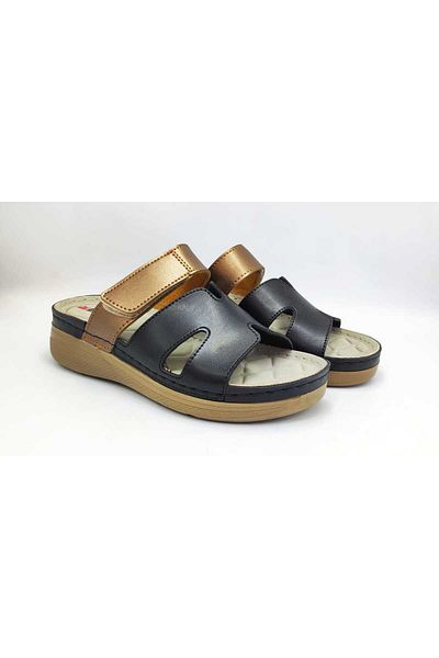 DR KLOMPA Women's Slippers Dk1164 Black - Bronze Summer Orthopedic Home & Outdoor Slippers