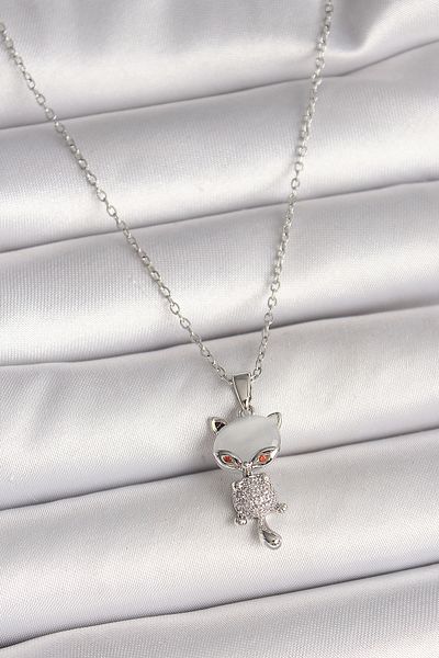 Skygo 316L Steel Silver Color Chain Zircon Stone Cat Model Women's Necklace - Tj-Bko9981