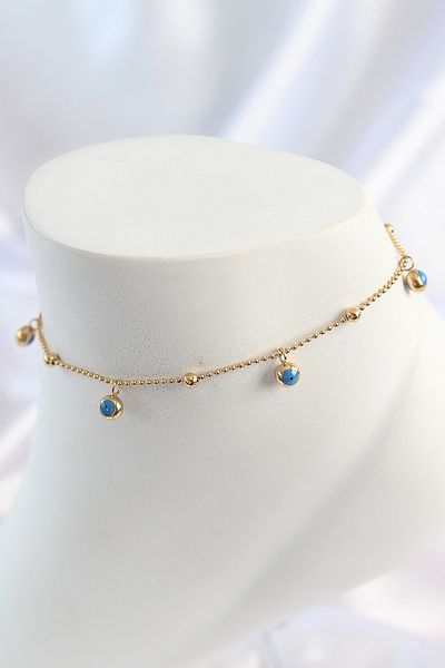 Skygo 316L Steel Gold Color Dangle Evil Eye Bead Figure Topcuk Detail Women's Anklet - Tj-Hh1645