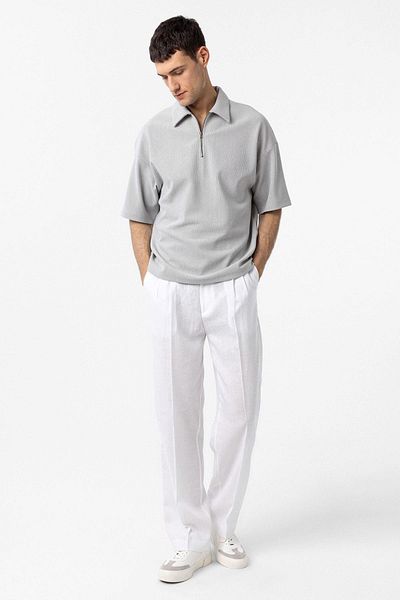 Antioch Light Gray Relax Fit Zippered Polo Collar Men's T-Shirt