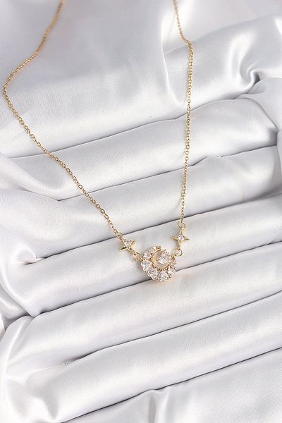 Skygo 316L Steel Gold Color Zircon Stone Crescent Heart Model Women's Necklace - Tj-Bko9931