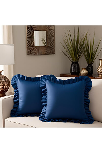 Bc Home 2-Piece Midnight Blue Country Ruffled Square Throw Pillow Cover Soft ...