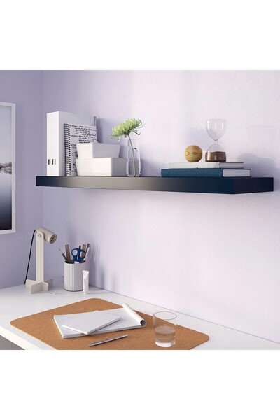 IKEA Kaliteli Ahşap Duvar Rafı Ayaksız 110x26x5 Cm Koyu Mavi Renk Dekoratif Raf Kitap Rafı