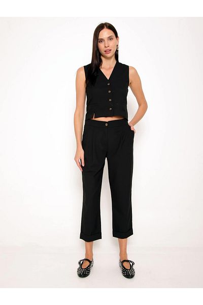 Coral Double Leg Trousers Vest Suit Black