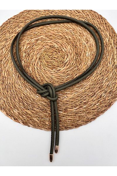 Descoin (Khaki) Knot Detailed Cord Belt, Dress Belt, Jacket Belt, Women's Belt