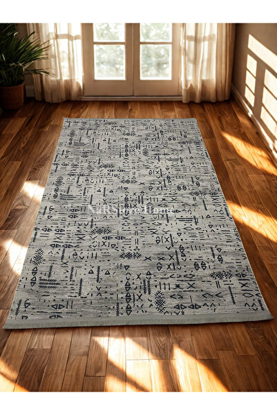 NaRStore Home İskandinav Kabartmalı Saçaklı Gri Kaymaz Taban Yıkanabilir Kesm...