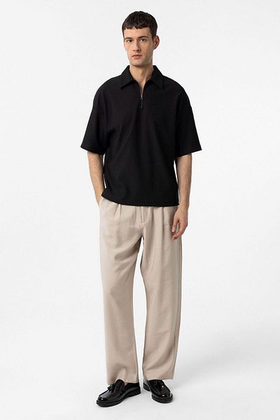 Antioch Black Relax Fit Zippered Polo Neck Men's T-Shirt