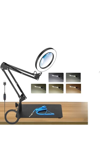 SMAYLİNG 3 Renk Modlu Kısılabilir LED Büyüteçli Masa Lambası – Okuma, El İşi, Tamir ve Hobi Işığı