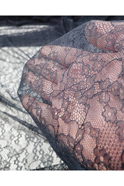 Kumaş Parça Lacivert Renkte İnce Dantel En: 140