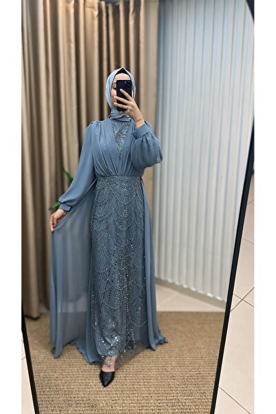 MERVE TESETTÜR فستان سهرة شيفون مرصع بالأحجار