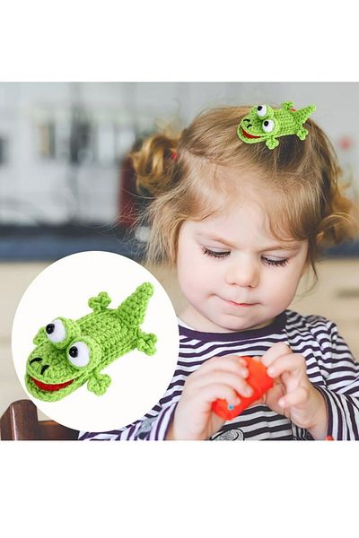 Kadın Girişimciler Atölyesi Χαριτωμένο Crocodile Amigurumi Trending αγκράφα Χειροποίητο Snap Clasp Πλεκτό Βιολογικό Αξεσουάρ Μαλλιών