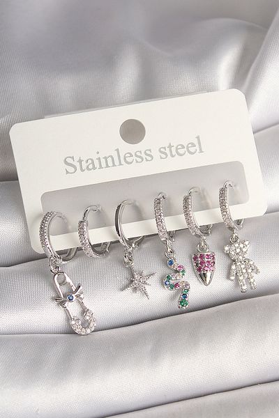 Skygo Brass Silver Color Zircon Stone Snake Figure Women's Earring Set - Tj-Bkp10423