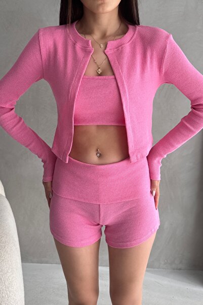 Rabi Shine RABİ SHİNE İP ASKILI CROP. HIRKA VE SHORT KAŞKORSE TAKIM