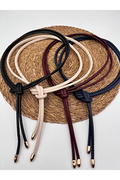 Descoin 4'lü set (Siyah,Bej,Bordo,Laci) Düğüm Detaylı Kordon Kemer, Elbise Ke...