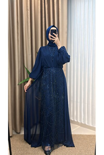 MERVE TESETTÜR فستان سهرة شيفون مرصع بالأحجار