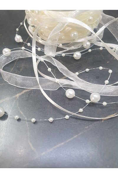 ESRA ŞELEM Cream Color Pearl Ribbon Decorative Ribbon Decorative Rope Accessory Hobby Fringe
