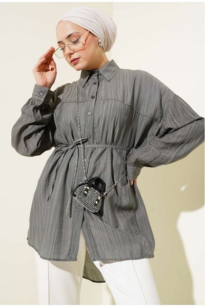 Moda Neva Cămașă cu mânecă lungă cu centură și cordon Robed