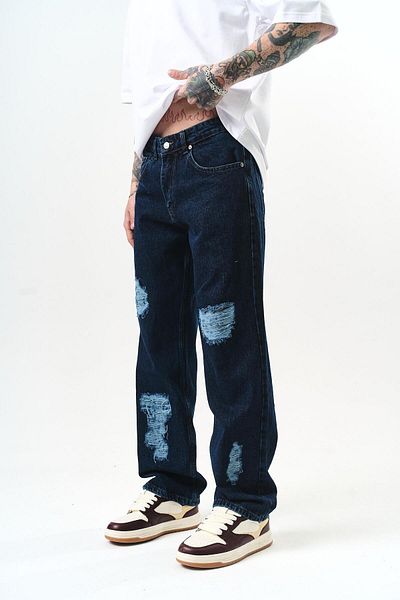 Respire Baggy Slit Detailed Jean Trousers D.Blue