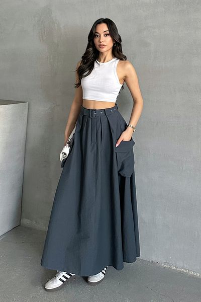 MD trend Women's Belted Big Pocket Detailed Skirt