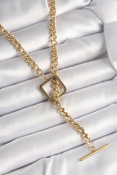 Skygo 316L Steel Gold Color Chain Model Square Figure Women's Necklace - Tj-Bko9939