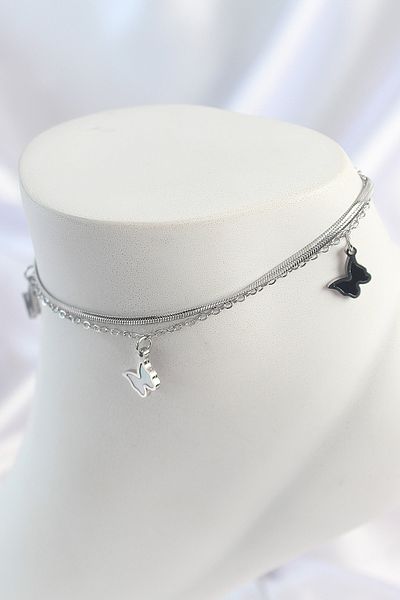Skygo 316L Steel Silver Color 2'Li Italian Chain Model Dangle Butterfly Figure Women's Anklet - Tj-Hh1652