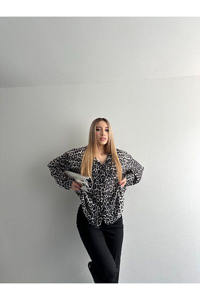 İLKCET MODA Oversize dámská košile - leopardí vzor