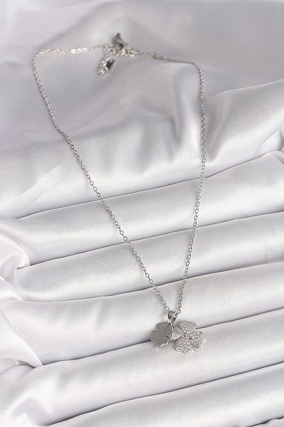 Skygo 316L Steel Silver Color Chain Dangle Zircon Stone Clover Model Women's Necklace - Tj-Bko9949