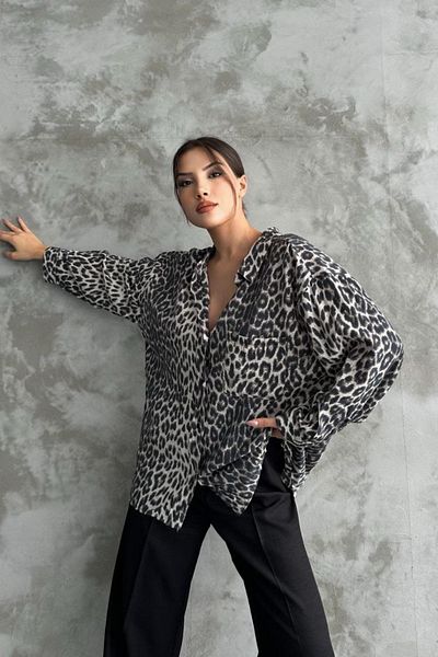 İLKCET MODA Oversize dámská košile - leopardí vzor