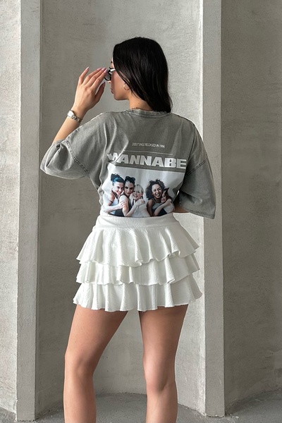 MD trend Women's Ruffled Raschel Mini Skirt with Shorts