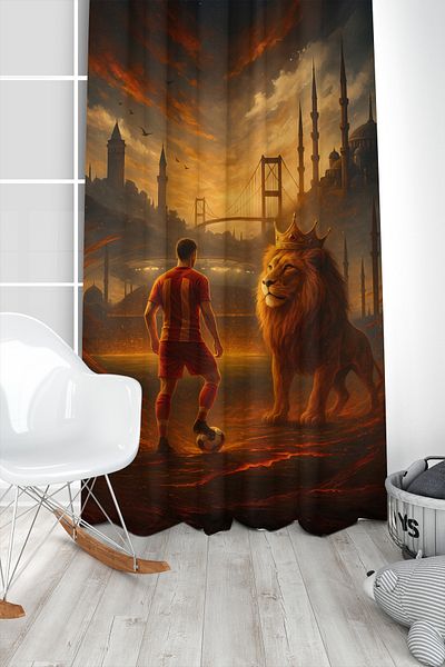 Bertille Home Children's and Baby's Room Yellow Red Fan Football Series Background Curtain Single Wing (Curtain)