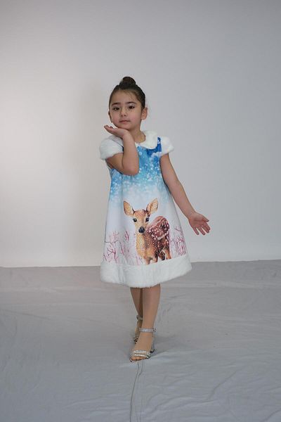 BUTİKHAPPYKİDS Pamila Girl's γιακά και μανίκια γούνινο φόρεμα 1-5 ετών